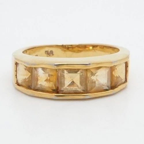 YELLOW GOLD PLATED STERLING SILVER SQUARE CITRINE BAND RING SIZE 5.75: YELLOW GOLD PLATED STERLING SILVER SQUARE CITRINE BAND RING SIZE 5.75 Yellow Gold Plated Sterling Silver Square Citrine Band Ring Size - 5.75 Band Width - 3.5mm Total Weight - 3.7 Grams