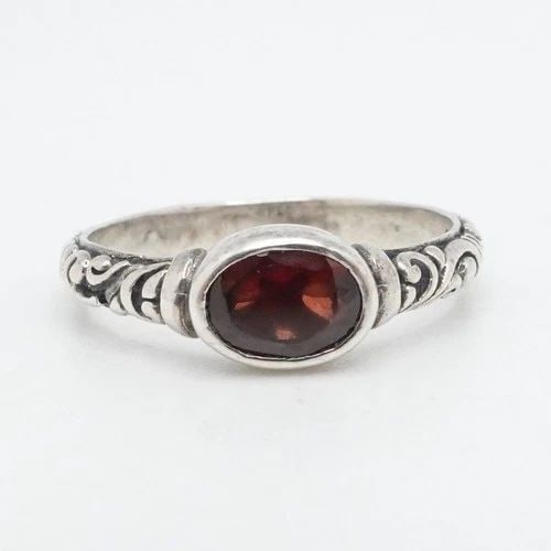 SIGNED ATI STERLING SILVER FACETED OVAL RED GARNET FILIGREE RING SIZE 9.25 (1 of 2)