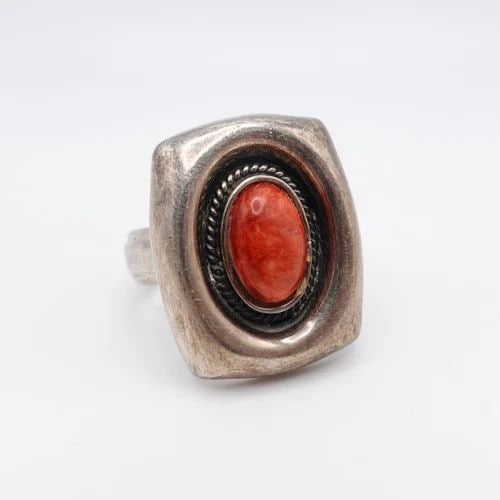 OP SILVER 950 RED OVAL GEMSTONE RECTANGLE RING - SIZE 10.5 (1 of 2)