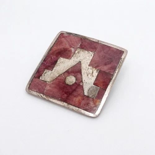 SILVER 950 PURPLE GEMSTONE INLAY SQUARE PENDANT BROOCH PIN 1" (1 of 2)