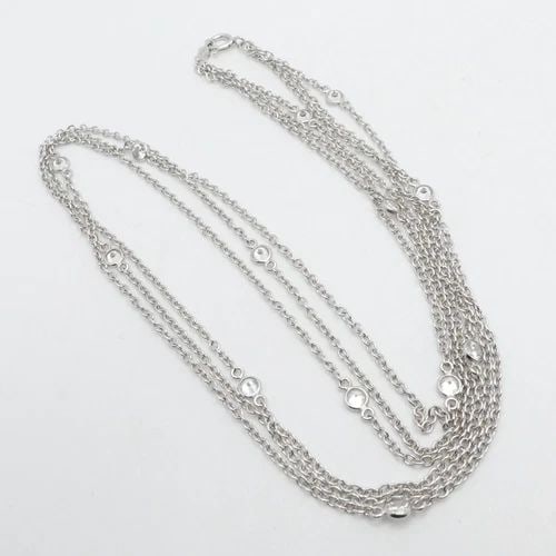 JCM SIGNED STERLING SILVER CLEAR CUBIC ZIRCONIA MULTI CHAIN STATION NECKLACE 18": JCM Signed Sterling Silver Round Clear Cubic Zirconia Multi Chain Station Necklace Length - 18" Long Chain Width - 1mm Total Weight - 7.5 Grams