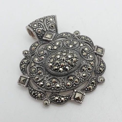 STERLING SILVER PAVE MARCASITE ART DECO PENDANT 1.5" (1 of 2)
