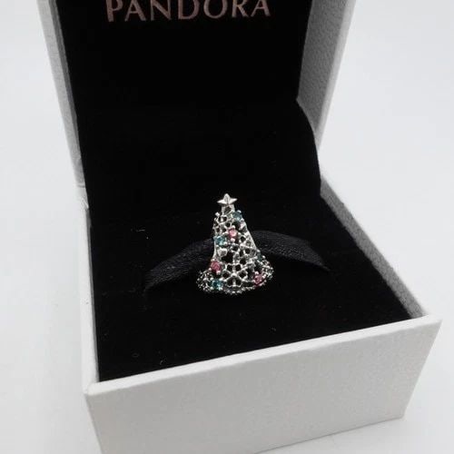 PANDORA STERLING SILVER CHRISTMAS TREE RED & GREEN CZ BEAD CHARM WITH BOX (1 of 2)