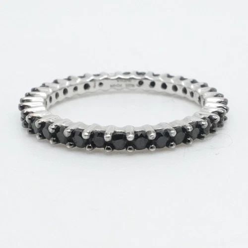 KHR STERLING SILVER BLACK SPINEL 2MM STACKABLE RING SIZE 6.25: KHR STERLING SILVER BLACK SPINEL 2MM STACKABLE RING SIZE 6.25 Signed KHR Sterling Silver Black Spinel 2mm Stackable Ring Size - 6.25 Band Width - 2mm Total Weight - 1.6 Grams