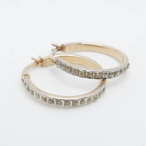 SLC GOLD PLATED STERLING SILVER YELLOW DIAMOND ACCENT CONCAVE HOOP EARRINGS: SLC GOLD PLATED STERLING SILVER YELLOW DIAMOND ACCENT CONCAVE HOOP EARRINGS Signed SLC Gold Plated Sterling Silver Yellow Diamond Accent Concave Hoop Earrings Height - 0.75" Width - 2.5mm Total Weight