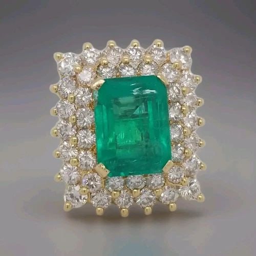 18K YELLOW GOLD ENGAGEMENT RING 14.58CT. NATURAL GREEN COLOMBIA EMERALD AGL CERT (1 of 2)