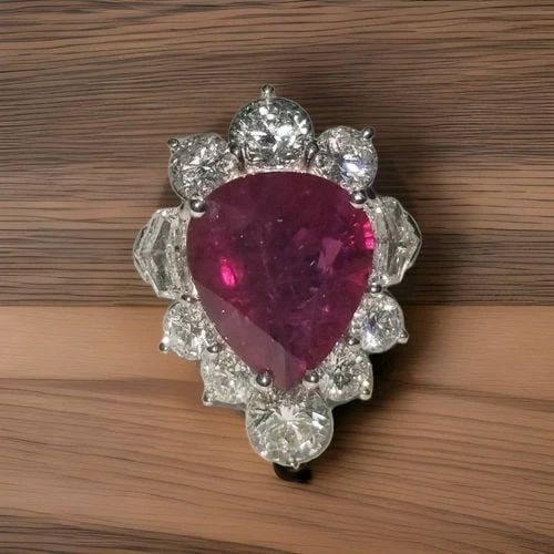 PLATINUM ENGAGEMENT RING 6.09CT. NATURAL GEM RUBY PEAR SHAPE GRS CERT (1 of 2)