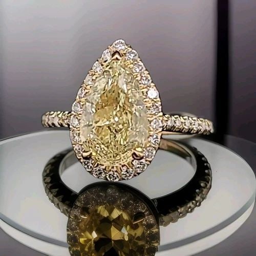 14K YELLOW GOLD ENGAGEMENT RING 2.50CT. NATURAL PEAR CUT YELLOW DIAMOND GIA CERT (1 of 2)