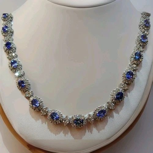 NATURAL TANZANITE & DIAMOND NECKLACE 32.04CT TOTAL CARAT WEIGHT – 14K WHITE GOLD (1 of 2)