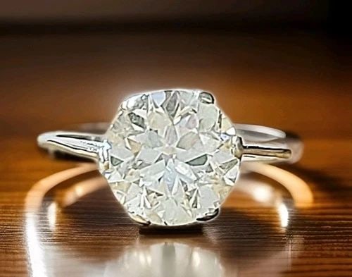 VINTAGE PLATINUM ENGAGEMENT RING 3.34CT. NATURAL OLD EURO CUT ROUND DIAMOND (1 of 2)