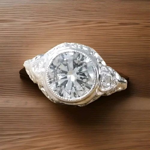 14K WHITE GOLD FILIGREE ART DECO ENGAGEMENT RING 1.59CT. NATURAL ROUND DIAMOND: 1.59CT 14K WHITE GOLD FILIGREE ART DECO ENGAGEMENT RING NATURAL ROUND DIAMOND Stunning Art Deco filigree round cut natural Diamond 14k white gold engagement ring circ 1920's center natural round diamo