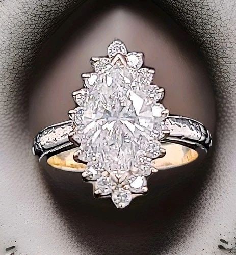PLATINUM 18K VINTAGE FILIGREE ENGAGEMENT RING 2.88CT. NATURAL MARQUISE DIAMOND (1 of 2)