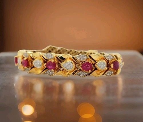 18K YELLOW GOLD NATURAL PEAR RUBY & DIAMOND TENNIS BRACELET 6.28CTW (1 of 2)