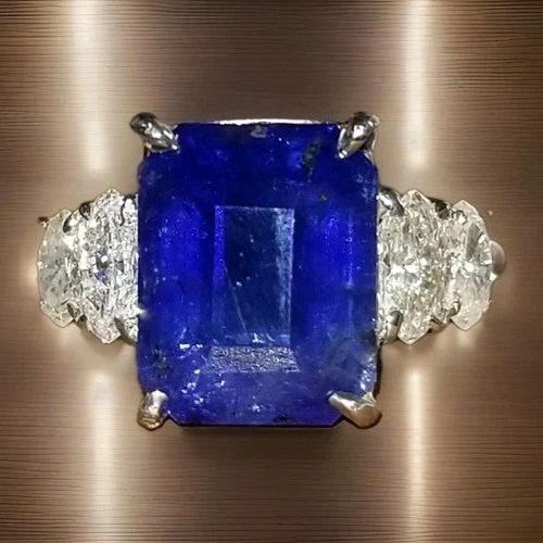 VINTAGE 14K WHITE GOLD RING 8.60CT. NATURAL BLUE SAPPHIRE EMERALD SHAPE GIA CERT (1 of 2)