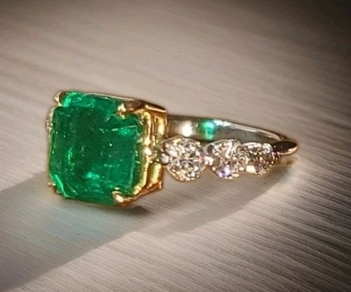 3.33CT.NATURAL GREEN EMERALD PLATINUM 14K YELLOW GOLD ENGAGEMENT RING GIA CERT (1 of 2)