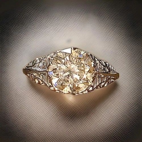 VINTAGE 18K WHITE GOLD ENGAGEMENT RING 2.75CT NATURAL LIGHT CHAMPAGNE DIAMOND: VINTAGE 18K WHITE GOLD ENGAGEMENT RING 2.75CT NATURAL LIGHT CHAMPAGNE DIAMOND This Vintage 18k White Gold Engagement Ring features a 2.75ct Natural Light Champagne Diamond, making it a stunning choice