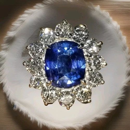 14K WHITE GOLD RING 4.18CT GIA NATURAL CUSHION BLUE SAPPHIRE & DIAMOND ACCENTS: 14K WHITE GOLD ENGAGEMENT RING 4.18CT.NATURAL BLUE SAPPHIRE CUSHION GIA CERT Gorgeous 14k white gold ring natural gem blue sapphire ring Center set natural blue sapphire in Cushion shape weight 4.18ct