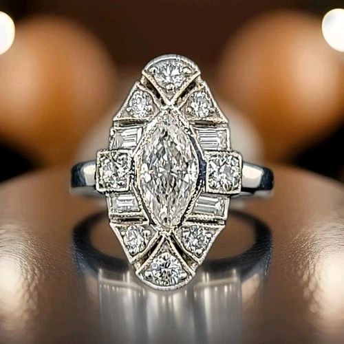 VINTAGE 14K WHITE GOLD ENGAGEMENT RING 2.72CT. NATURAL MARQUISE DIAMOND VS1-H: VINTAGE 14K WHITE GOLD ENGAGEMENT RING 2.72CT. NATURAL MARQUISE DIAMOND VS1-H Gorgeous Vintage marquise Diamond in 14k white gold ring, center marquise cut natural diamond weight 1.04ct VS1-H side set
