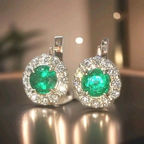 LUXURY EMERALD DIAMOND EARRINGS 14K GOLD 3.26CT. NATURAL ROUND EMERALD DIAMONDS: 14K WHITE YELLOW GOLD COLOMBIAN EMERALD EARRINGS 4.04CT ROUND SHAPE Gorgeous 14k white & yellow gold Colombian emerald earrings 2.78ct total weight green Colombian emerald in round shape ,size 7.2mm c