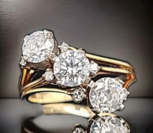 VINTAGE 14K 18K MULTI TONE GOLD ENGAGEMENT JABEL RING 2.12CT. EURO CUT DIAMOND (1 of 2)