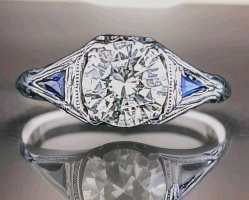 18K WHITE GOLD FILIGREE VINTAGE ENGAGEMENT RING 1.31CT.NATURAL ROUND DIAMOND: 18K WHITE GOLD ART DECO ENGAGEMENT RING 1.14CT NATURAL ROSE CUT DIAMOND Gorgeous Vintage art deco filigree 18k white gold engagement ring circ 1920's center natural round rose cut diamond weight 1.14c