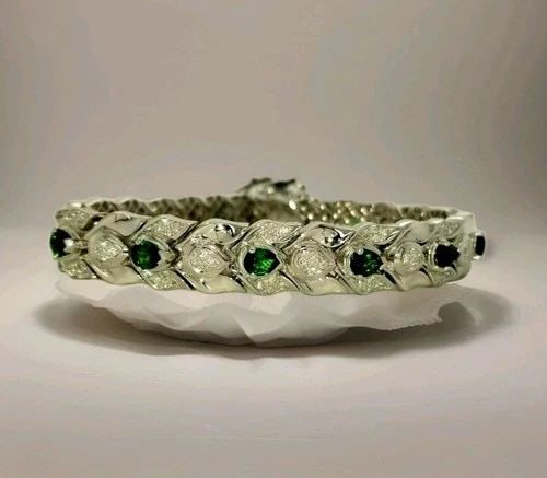 18K WHITE GOLD NATURAL TSAVORITE & DIAMOND BRACELET – 5.44CTW, 7 INCHES (1 of 2)