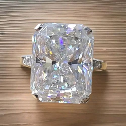 14K WHITE GOLD ENGAGEMENT RING 17.52CT LAB GROWN SIMULATE DIAMOND RADIANT SHAPE: 14K WHITE GOLD ENGAGEMENT RING 17.52CT LAB GROWN SIMULATE DIAMOND RADIANT SHAPE This vintage engagement ring is a stunning piece of fine jewelry that will make any occasion special. Crafted from 14k w