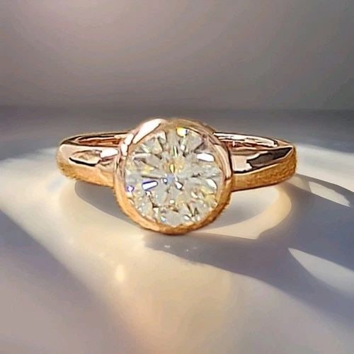VINTAGE 14K ROSE GOLD ENGAGEMENT BEZEL RING 1.74CT. ROUND SHAPE NATURAL DIAMOND (1 of 2)