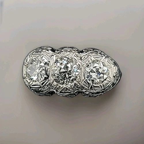 1.90CT VINTAGE FILIGREE 18K WHITE NATURAL DIAMOND THREE STONES ENGAGEMENT RING (1 of 2)