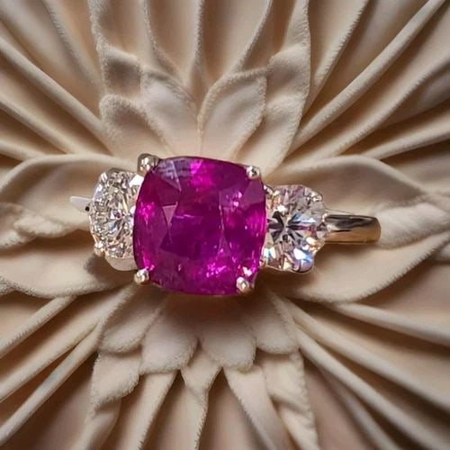 14K WHITE GOLD ENGAGEMENT RING NATURAL CUSHION PINK SAPPHIRE 3.12CT GIA CERT: 14K WHITE GOLD ENGAGEMENT RING NATURAL CUSHION PINK SAPPHIRE 3.12CT GIA CERT Gorgeous 14k white gold natural untreated pink sapphire engagement three-stone ring. center set natural pink sapphire cushi