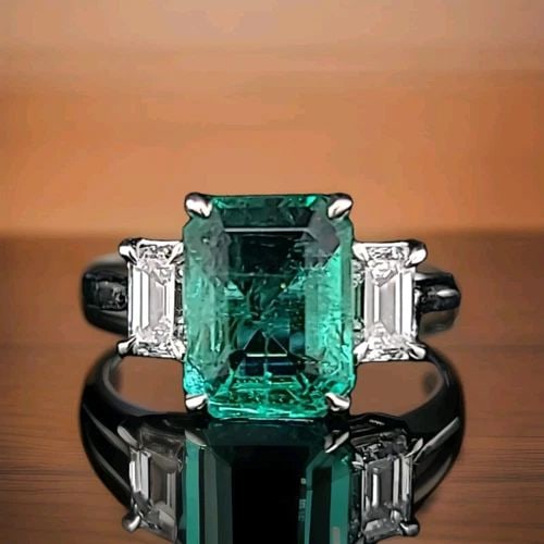 VINTAGE 14K WHITE GOLD ENGAGEMENT RING 2.69CT. NATURAL GREEN EMERALD GIA CERT: VINTAGE 14K WHITE GOLD ENGAGEMENT RING 2.69CT. NATURAL GREEN EMERALD GIA CERT GORGEOUS Vintage 14K WHITE GOLD gem natural emerald in emerald shape. center natural emerald weight 2.69ct. size 7.4x9.6mm