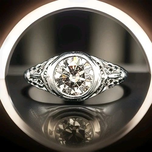 18K WHITE GOLD VINTAGE FILIGREE ENGAGEMENT RING 1.02CT.NATURAL EURO CUT DIAMOND: 18K WHITE GOLD VINTAGE FILIGREE ENGAGEMENT RING 1.02CT.NATURAL EURO CUT DIAMOND Gorgeous 18k white gold Engagement ring filigree art deco natural euro cut Diamond circ 1930's center set natural euro c