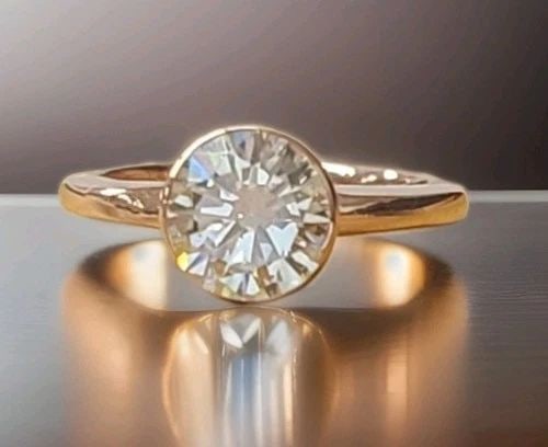 VINTAGE 14K ROSE GOLD ENGAGEMENT BEZEL RING 1.27CT.NATURAL ROUND SHAPE DIAMOND (1 of 2)