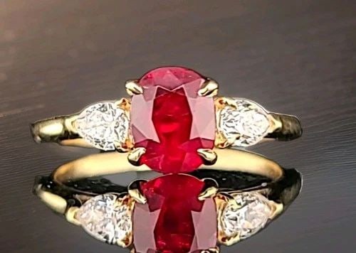 VINTAGE 14K YELLOW GOLD ENGAGEMENT RING 2.07CT.NATURAL UNTREATED RUBY OVAL CUT (1 of 2)