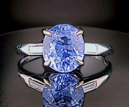 3.05CT.NATURAL BLUE SAPPHIRE PLATINUM 14K GOLD ENGAGEMENT VINTAGE RING GIA CERT: 3.05CT.NATURAL BLUE SAPPHIRE PLATINUM 14K GOLD ENGAGEMENT VINTAGE RING GIA CERT A truly breathtaking platinum and 14K yellow gold engagement ring, centered with a captivating natural, untreated blue s