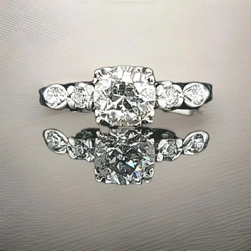 VINTAGE 14K WHITE GOLD ENGAGEMENT RING 1.02CT. NATURAL OLD EURO CUT DIAMOND 1930 (1 of 2)