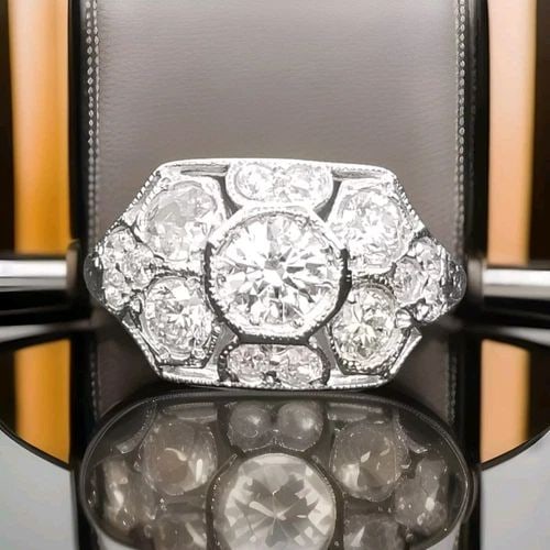 PLATINUM VINTAGE ART DECO FILIGREE 1.44CT. NATURAL DIAMONDS ENGAGEMENT RING (1 of 2)