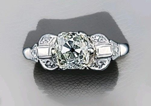 PLATINUM VINTAGE FILIGREE ENGAGEMENT RING 0.95CT. NATURAL OLD MINE CUT DIAMOND (1 of 2)