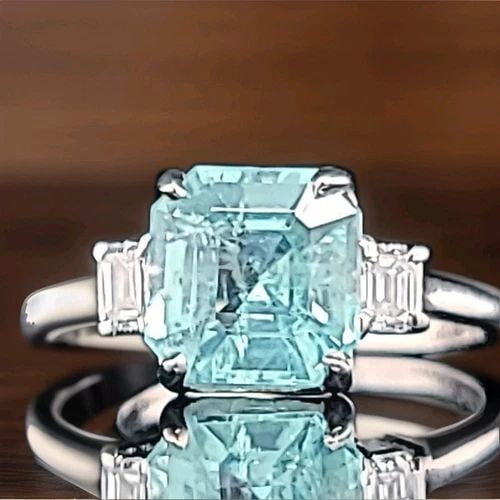 14K WHITE GOLD ENGAGEMENT RING 3.22CT. NATURAL BLUE SKY TOURMALINE RADIANT CUT: 14K WHITE GOLD ENGAGEMENT RING 3.22CT. NATURAL SKY BLUE TOURMALINE RADIANT CUT Vintage 14k white gold engagement ring NATURAL SKY BLUE TOURMALINE CENTER SET IN Radiant CUT WEIGHT 3.22CARAT SIZE 8.8x8.