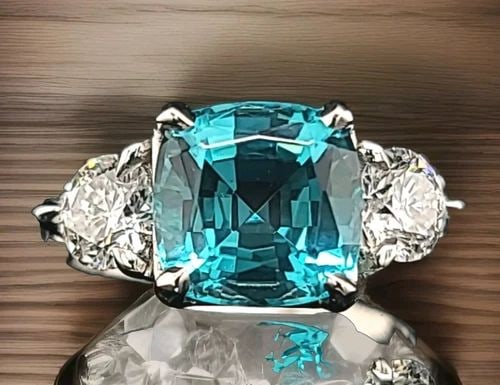 VINTAGE PLATINUM ENGAGEMENT RING 3.52CT. GEM SKY BLUE AQUAMARINE CUSHION SHAPE: VINTAGE PLATINUM ENGAGEMENT RING 3.52CT. GEM SKY BLUE AQUAMARINE CUSHION SHAPE This stunning vintage engagement ring features a beautiful sky blue aquamarine gem in a cushion shape, with a total carat
