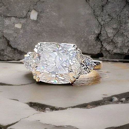 14K WHITE GOLD ENGAGEMENT RING 6.18CT LAB GROWN SIMULATE DIAMOND CUSHION SHAPE: 14K WHITE GOLD ENGAGEMENT RING 6.18CT LAB GROWN SIMULATE DIAMOND CUSHION SHAPE This stunning engagement band is crafted from 14k white gold and features a lab-grown simulated diamond in a cushion shap