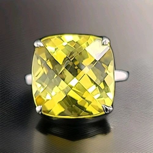 11.48CT. TIFFANY & CO 18K WHITE GOLD RING YELLOW SAPPHIRE CUSHION SHAPE: 11.48CT. TIFFANY & CO 18K WHITE GOLD RING YELLOW SAPPHIRE CUSHION SHAPE Tiffany & Co 11.48carat gem lab grown yellow sapphire set in 18k white gold ring cushion shape 13x13 weight 11.48ct. Gorgeous ye