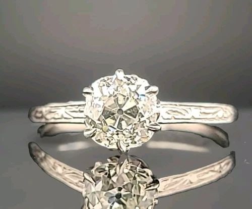 1.11CT. PLATINUM ART DECO FILIGREE ENGAGEMENT RING NATURAL OLD MINE CUT DIAMOND (1 of 2)