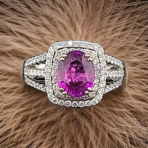 18K WHITE GOLD ENGAGEMENT RING 2.24CT. NATURAL PINK SAPPHIRE OVAL SHAPE: 18K WHITE GOLD ENGAGEMENT RING 2.24CT. NATURAL PINK SAPPHIRE OVAL SHAPE Gorgeous natural pink sapphire set in 18k white gold engagement ring center natural pink sapphire oval shape weight 2.24ct SIZE 