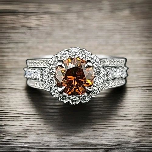 18K WHITE GOLD ENGAGEMENT RING 2.05CT.NATURAL ROUND CHOCOLATE DIAMOND: 18K WHITE GOLD ENGAGEMENT RING 2.05CT.NATURAL ROUND CHOCOLATE DIAMOND GORGEOUS classic 18K white gold engagement ring center natural chocolate diamond in round shape center weight 1.19ct. size 6.8mm S