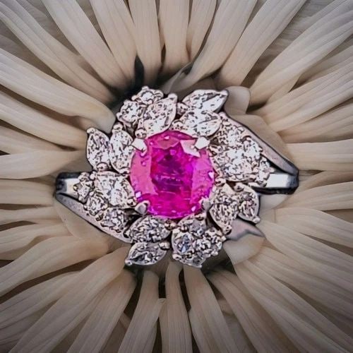 VINTAGE PLATINUM COCKTAIL RING 1.77CT. NATURAL ROUND CUT PINK SAPPHIRE GIA CERT: VINTAGE PLATINUM COCKTAIL RING 1.77CT. NATURAL ROUND CUT PINK SAPPHIRE GIA CERT This stunning authentic Art Deco cocktail ring is crafted in solid platinum and showcases beautiful hand-engraved filigr