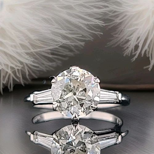 VINTAGE PLATINUM ENGAGEMENT RING 2.40CT.LAB GROWN OLD EURO ROUND CUT DIAMOND: VINTAGE PLATINUM ENGAGEMENT RING 2.40CT.LAB GROWN OLD EURO ROUND CUT DIAMOND The Vintage Platinum Engagement Ring with 2.40CT Lab Grown Old Euro Round Cut Diamond is a stunning piece of jewelry that e
