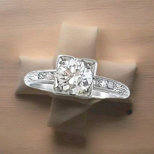 VINTAGE PLATINUM ENGAGEMENT RING 0.92CT.NATURAL EURO CUT DIAMOND CIRC 1920'S (1 of 2)