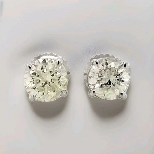 VINTAGE 14K WHITE GOLD STUD EARRINGS FEATURE 2.51 CARATS TOTAL WEIGHT (1 of 2)