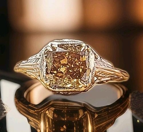 14K WHITE GOLD VINTAGE ENGAGEMENT RING 1.51CT.NATURAL CHAMPAGNE DIAMOND GIA CERT: 14K WHITE GOLD VINTAGE ENGAGEMENT RING 1.51CT.NATURAL CHAMPAGNE DIAMOND GIA CERT Experience the timeless beauty of this extraordinary Art Deco vintage engagement ring, masterfully crafted in solid 14K